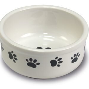 Tazón para mascotas con huellas en color negro, ideal para perros y gatos en Tienda Online TodoMASKOTAS.