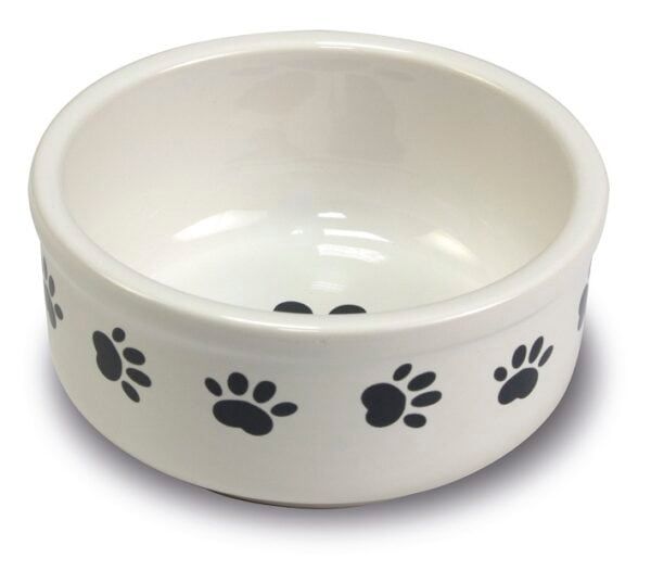 Tazón para mascotas con huellas en color negro, ideal para perros y gatos en Tienda Online TodoMASKOTAS.