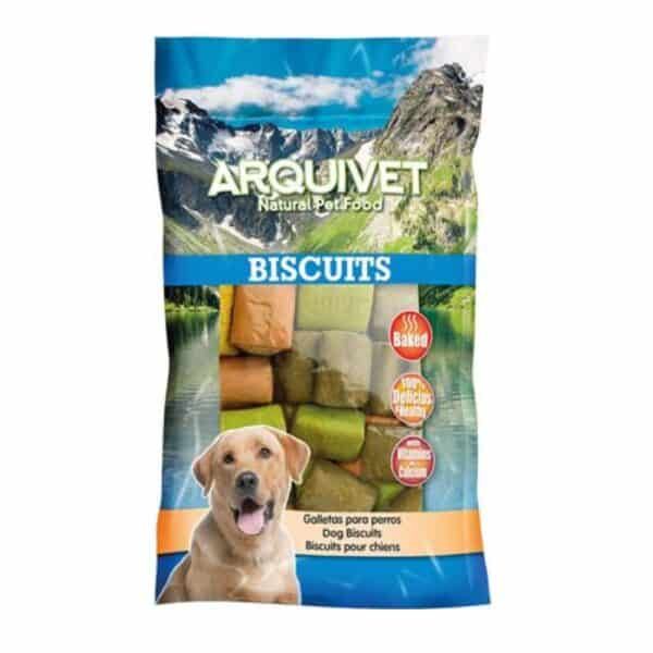 Biscoitos para perros ArquiVet en diferentes sabores y colores para alimentación saludable y deliciosa.