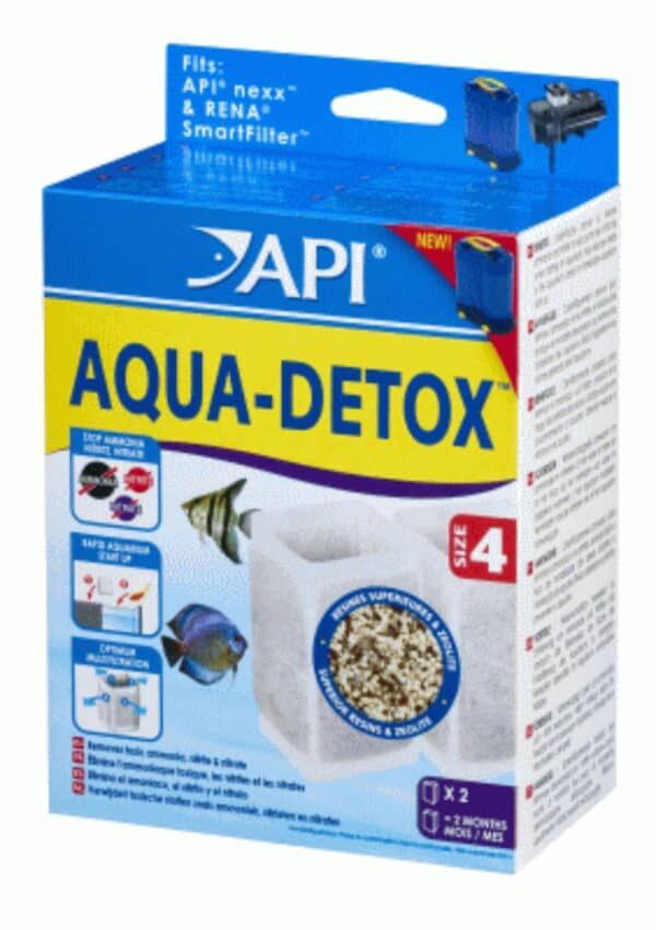 Filtro acuático para acuarios API Aqua-Detox, elimina contaminantes y mantiene el agua saludable.