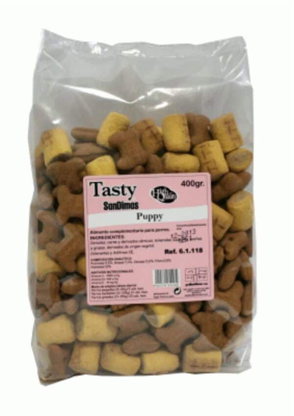 Delicias para perros en paquete de 400g. Snacks saludables para mascotas, con ingredientes naturales y de alta calidad.