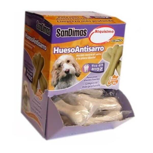 Hueso artificial para perros con sabor a pollo y arroz, excelente para limpiar dientes.