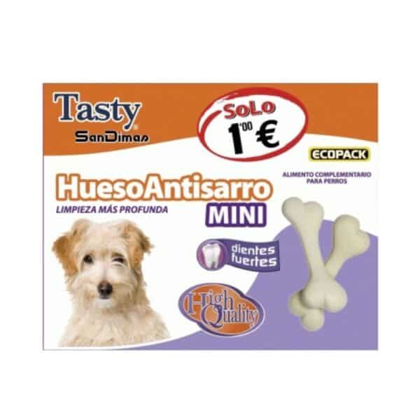 Tira de hueso antisarro para perros mini, limpieza profunda y dientes fuertes.