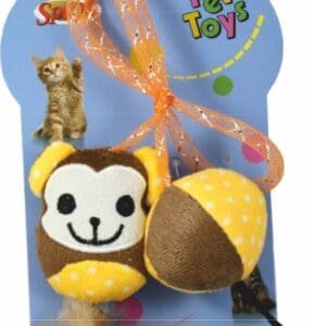 Juguete de peluche para mascotas con diseño de mono y pelota de colores para perros y gatos.