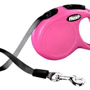 Correa para perro y guía retráctil rosa, resistente y cómoda, ideal para paseos seguros y controlados.