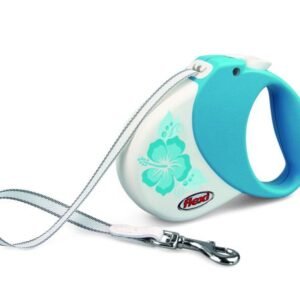 Cuerda para perro con arnés y botón de control, ideal para paseos seguros y cómodos.