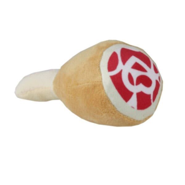 Divertido peluche de pollo con logo en la cabeza, ideal para mascotas o regalos creativos.