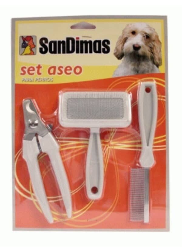 Cepillo de limpieza para mascotas en set con rastrillo y esponja para perros y gatos.