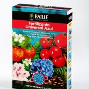 Fertilizante universal azul para plantas, rápida absorción y en cloruros, para todo tipo de plantas en jardín y huerto.