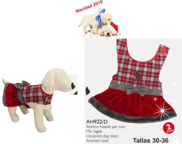 Abrigo navideño para perros con vestido de tartán y lazo gris, ropa festiva para mascotas navideñas, tamaño 30-36.