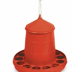 Surtidor de comederos para aves y animales en color rojo.