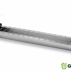 Barra de alimentación para animales con rejilla y soporte de acero inoxidable.