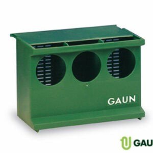 Contenedor de reciclaje verde para residuos con compartimentos separados.