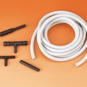 Válvula de inflador de neumáticos y tubo de goma para mascotas inflables.