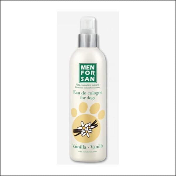 Eau de cologne para perros con aroma a vainilla, natural y suave. Perfecto para cuidado e higiene de tu mascota.
