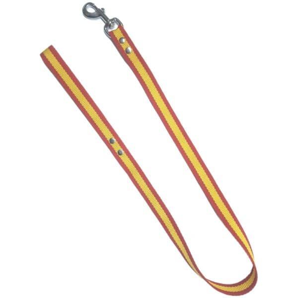 Correa de perro reflectante roja y amarilla ajustable.