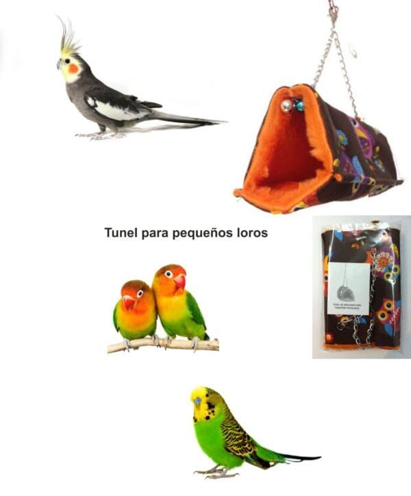 Diverso conjunto de túneles y juguetes para aves y pequeños loros en tienda online TodoMASKOTAS.