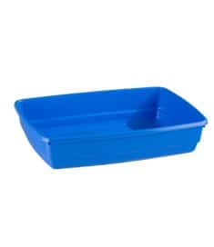 Plástico azul para mascotas, bandeja de alimentos para perros y gatos, duradera y fácil de limpiar.