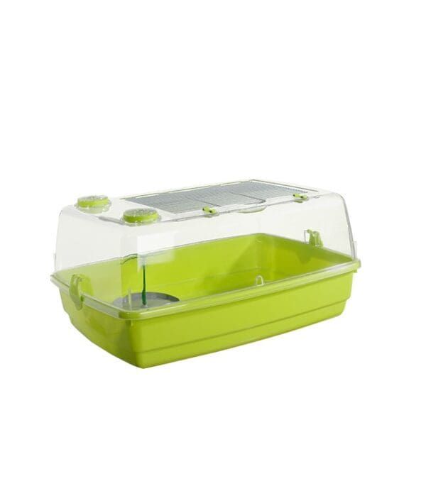 Cajón de cría para reptiles con tapa ventilada en color verde limón.