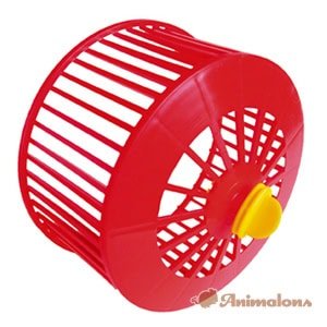 Rueda de ejercicio para roedores en color rojo con entrada y ventilación óptima.
