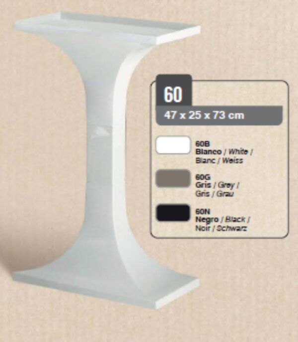 Alt: Soporte o pedestal de exhibición en color blanco para tiendas y eventos.