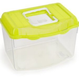 Contenedor de almacenamiento con tapa verde para organización de juguetes y objetos.