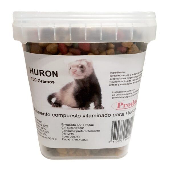 Huron comida para hurones 700 gramos, ingredientes y modo de uso.