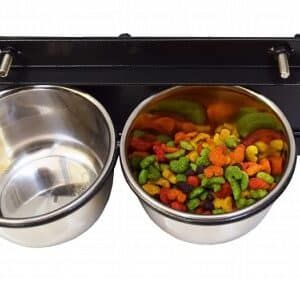 Cenicero doble para mascotas con compartimentos para comida y agua de acero inoxidable.