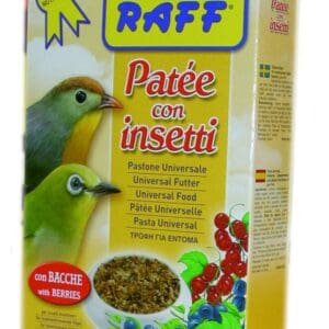Alimento para aves Raff con paté y frutos rojos.
