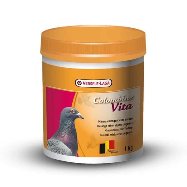 Alimento mineral para palomas en envase de 1 kg, ideal para la salud y bienestar de aves.