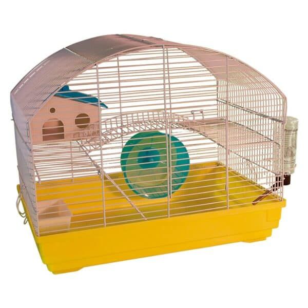 Jaula para roedores con rueda, casita y accesorios para mascotas pequeñas.
