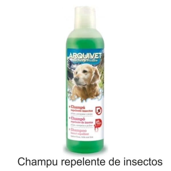 Champú repelente de insectos para perros y mascotas, protección contra pulgas y garrapatas.