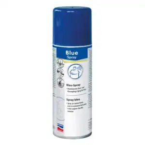 Spray azul para el cuidado de mascotas, tratamiento de piel y uñas.