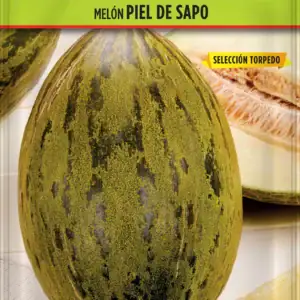 Paquete de semillas de melón Piel de Sapo con una imagen del melón.