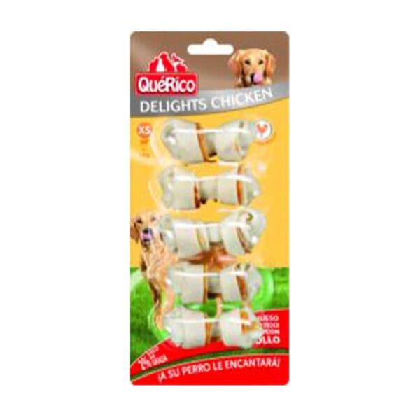 QueRico Delights Chicken hueso de perro, tamaño XS, para mascotas felices y saludables, disponibles en TodoMASKOTAS.