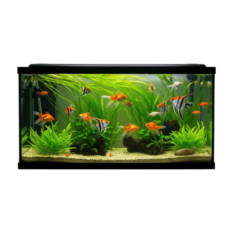 Vive en un acuario con peces tropicales y plantas acuáticas naturales. Ideal para decoración y bienestar de tus mascotas acuáticas.
