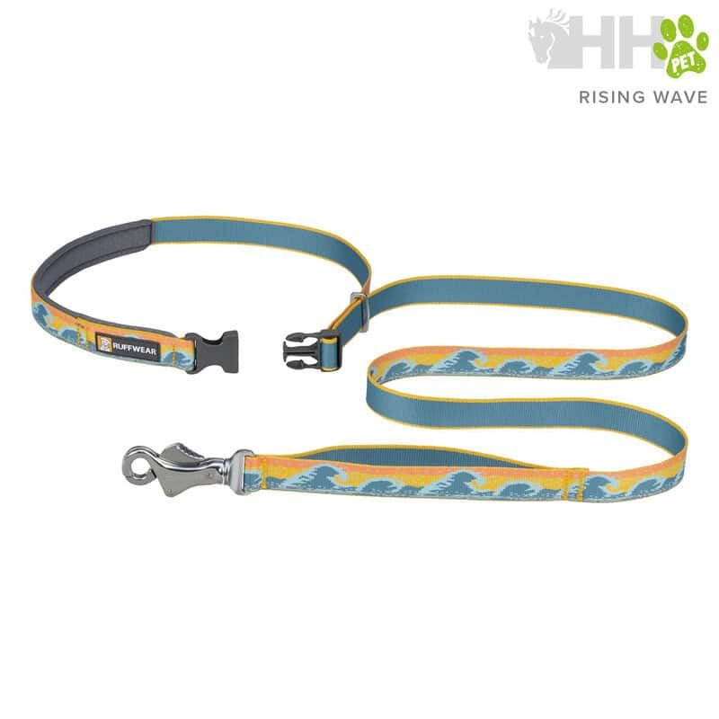 Collar y correa para perros con diseño de olas del mar, materiales duraderos y ajustables.