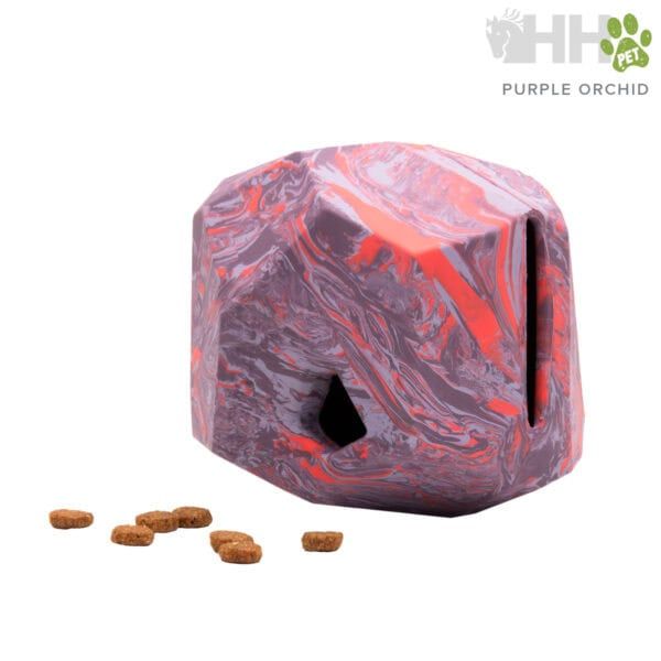 Cubo dispensador de comida para mascotas en diseño marble purple Orchid.