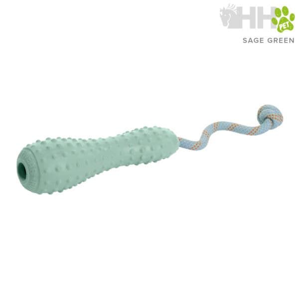 Juguete mordedor para perros con textura de puntos y cuerda de colores, ideal para morder y masticar.