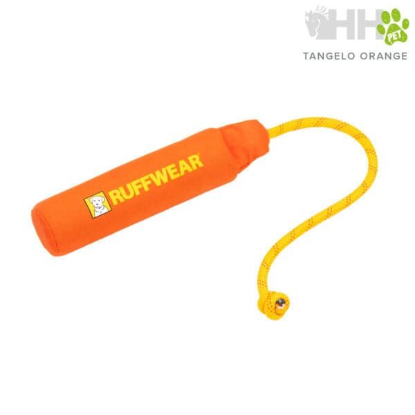Ruffwear juguete de tiro para perros con cuerda y pelotita anillo amarillo.