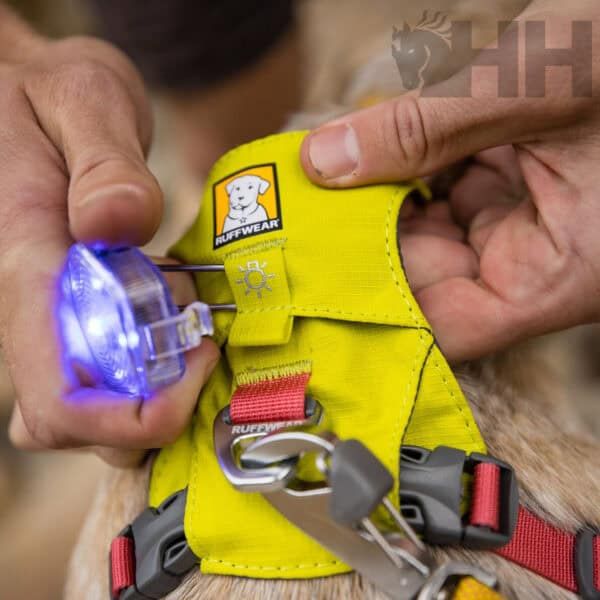 Ruffwear arnés para perros con luz LED incorporada, seguridad y visibilidad nocturna.