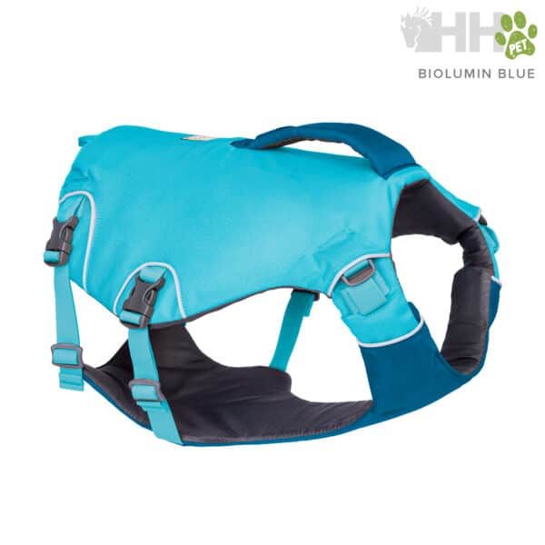 Alto text: Mochila para mascotas Biolumin Blue, cómoda y segura para paseos.