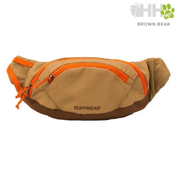 Deportivo de senderismo para perros, riñonera Ruffwear Brown Bear, resistente y cómoda.