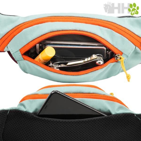 Borsa con compartimento para objetos personales y tecnología, ideal para viajes y senderismo.