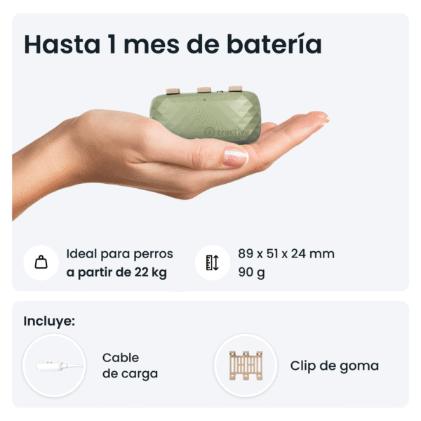Cargando batería hasta 1 mes con la tapa de protección para perros de 22 kg.