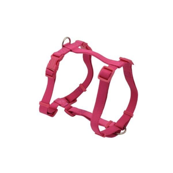 Arnés básico para perros en fucsia, 15mm, ajustable, cómodo y seguro para mascotas.