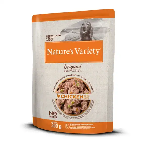 2. Comida para perros Nature's Variety Original Pollo 300g, sin cereales y con ingredientes naturales.