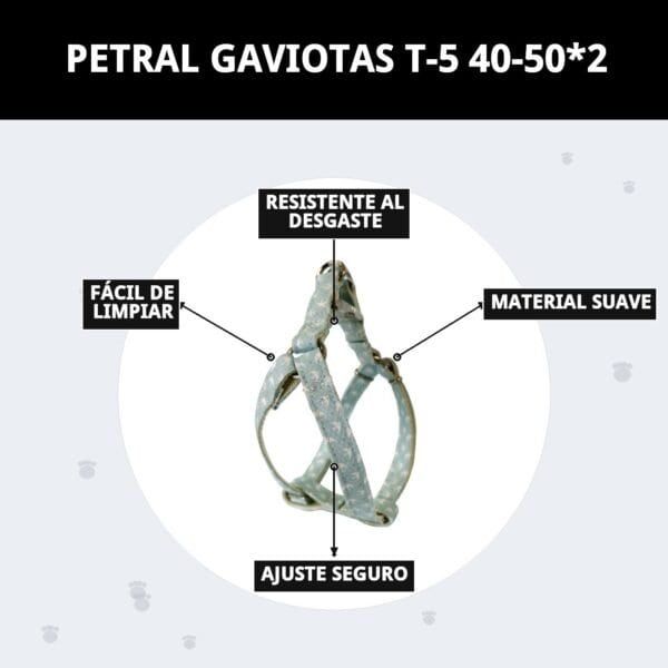 petral para perro gaviotas t 5 (40–50 cm x 2 cm) | arnés ajustable y cómodo – moly