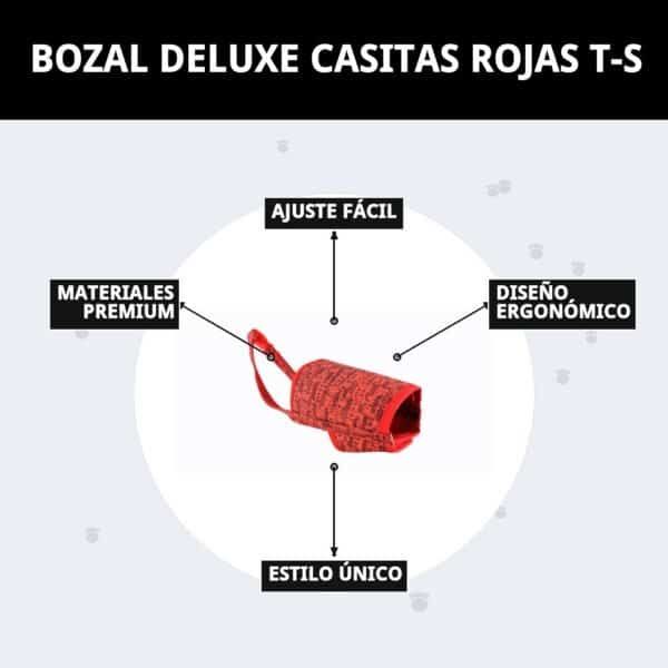 bozal deluxe algodón casitas rojas talla s moly | suave, seguro y ajustable para perros pequeños