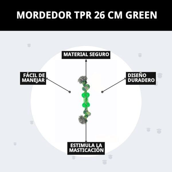 mordedor tpr 26 cm green moly | juguete resistente para masticar y fortalecer la mandíbula